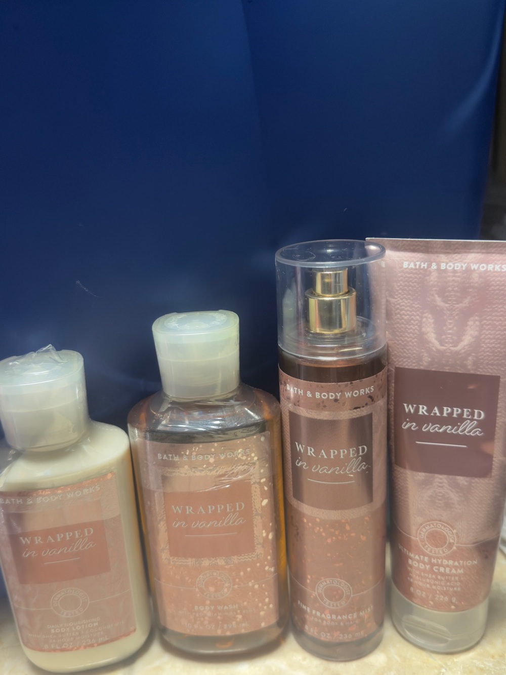 Bath & Body Works Wrapped in Vanilla Set - Pink, Cream, Gold